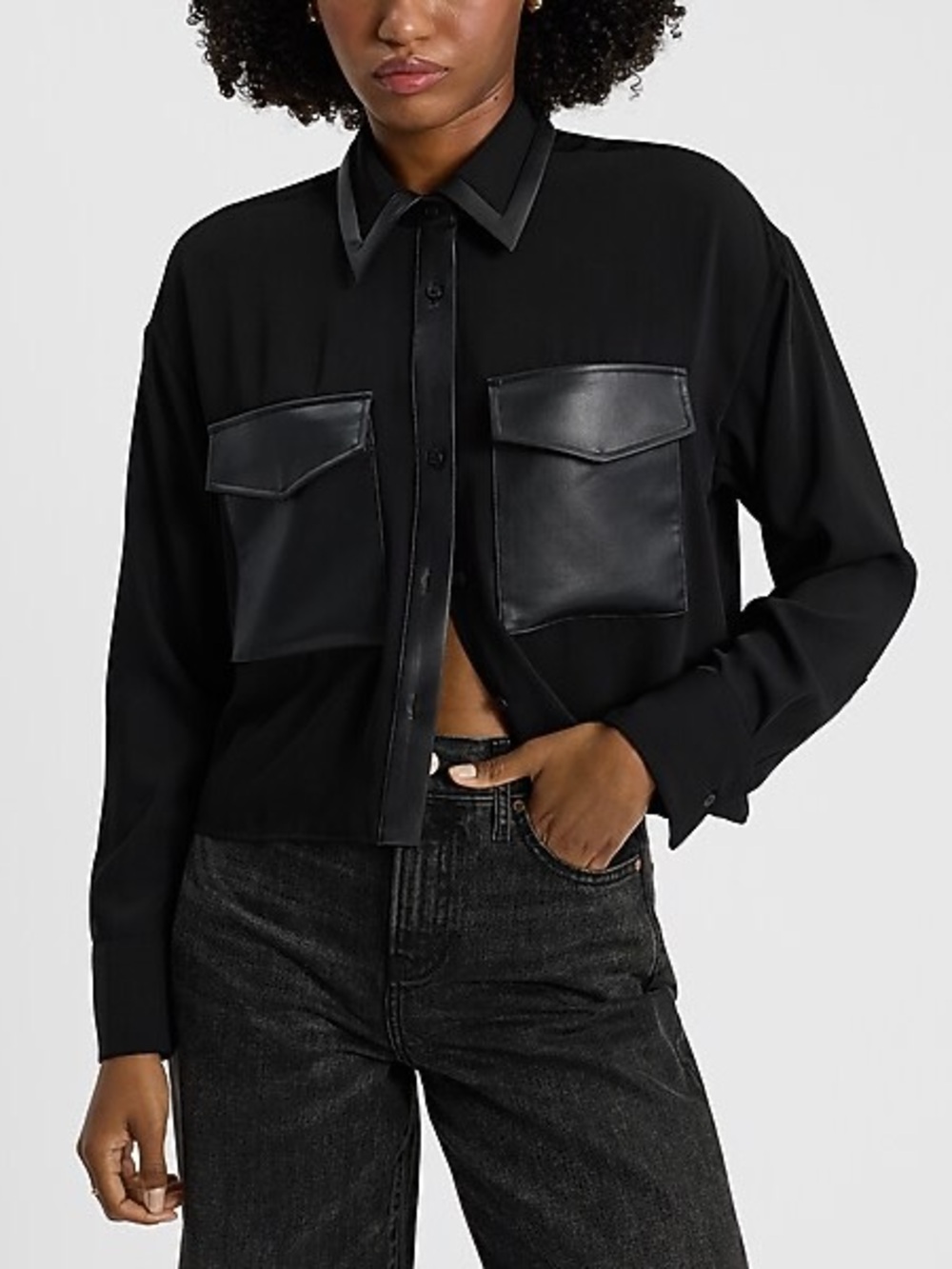 Express Faux Leather Double Pocket Portofino Shirt